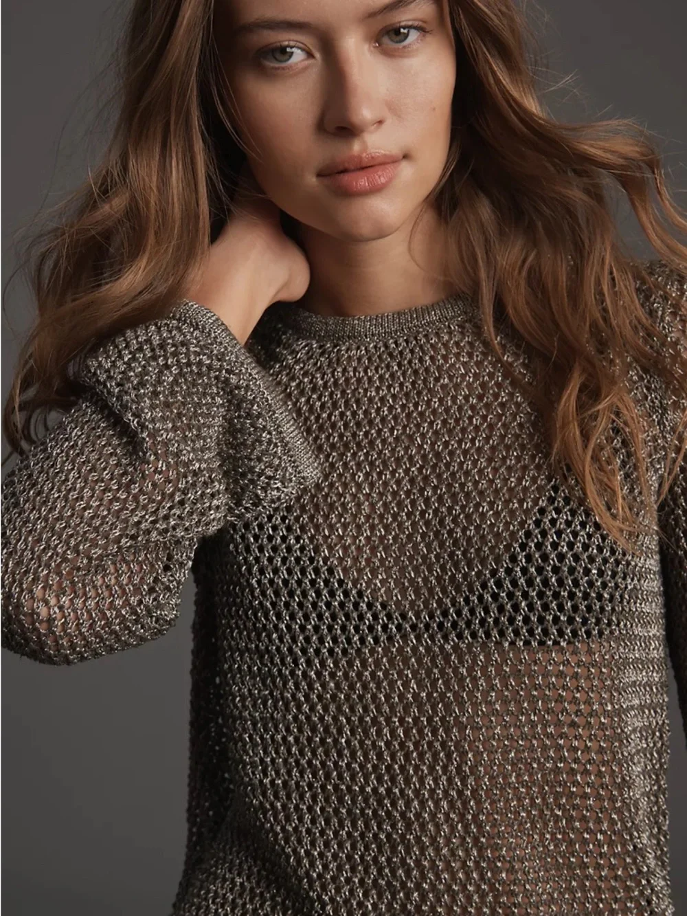 Anthropologie Metallic Open-Stitch Sweater - Picture 3 of 14